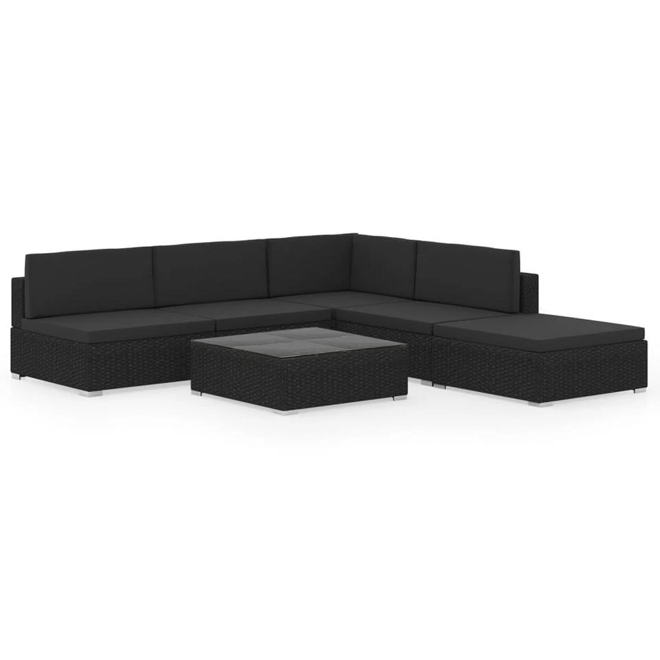 VidaXL 6-delige Loungeset Met Kussens Poly Rattan Zwart 1 VidaXL 6-delige Loungeset Met Kussens Poly Rattan Zwart