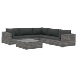 VidaXL 6-delige Loungeset Met Kussens Poly Rattan Grijs