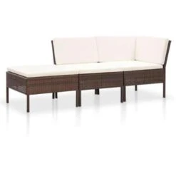 VidaXL 3-delige Loungeset Met Kussens Poly Rattan Bruin