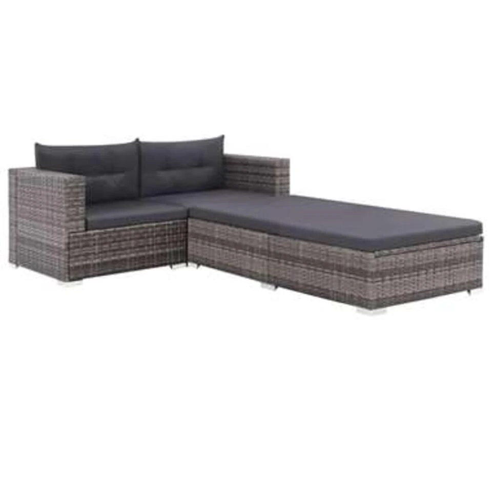 VidaXL 3-delige Loungeset Met Kussens Poly Rattan Grijs 2 VidaXL 3-delige Loungeset Met Kussens Poly Rattan Grijs - Afbeelding 2