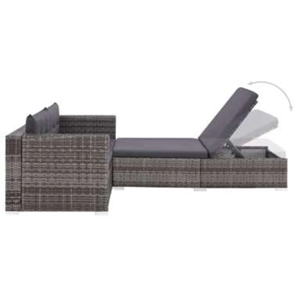 VidaXL 3-delige Loungeset Met Kussens Poly Rattan Grijs 3 VidaXL 3-delige Loungeset Met Kussens Poly Rattan Grijs - Afbeelding 3