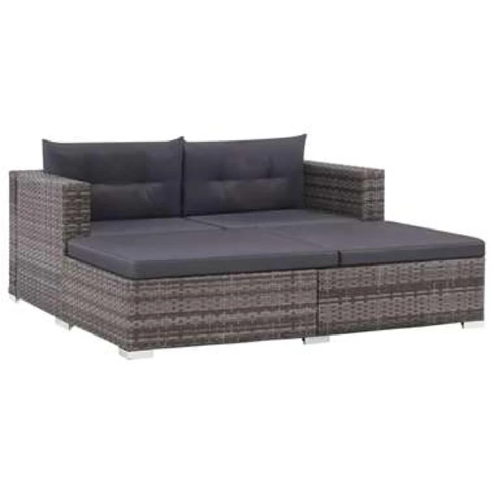VidaXL 3-delige Loungeset Met Kussens Poly Rattan Grijs 1 VidaXL 3-delige Loungeset Met Kussens Poly Rattan Grijs