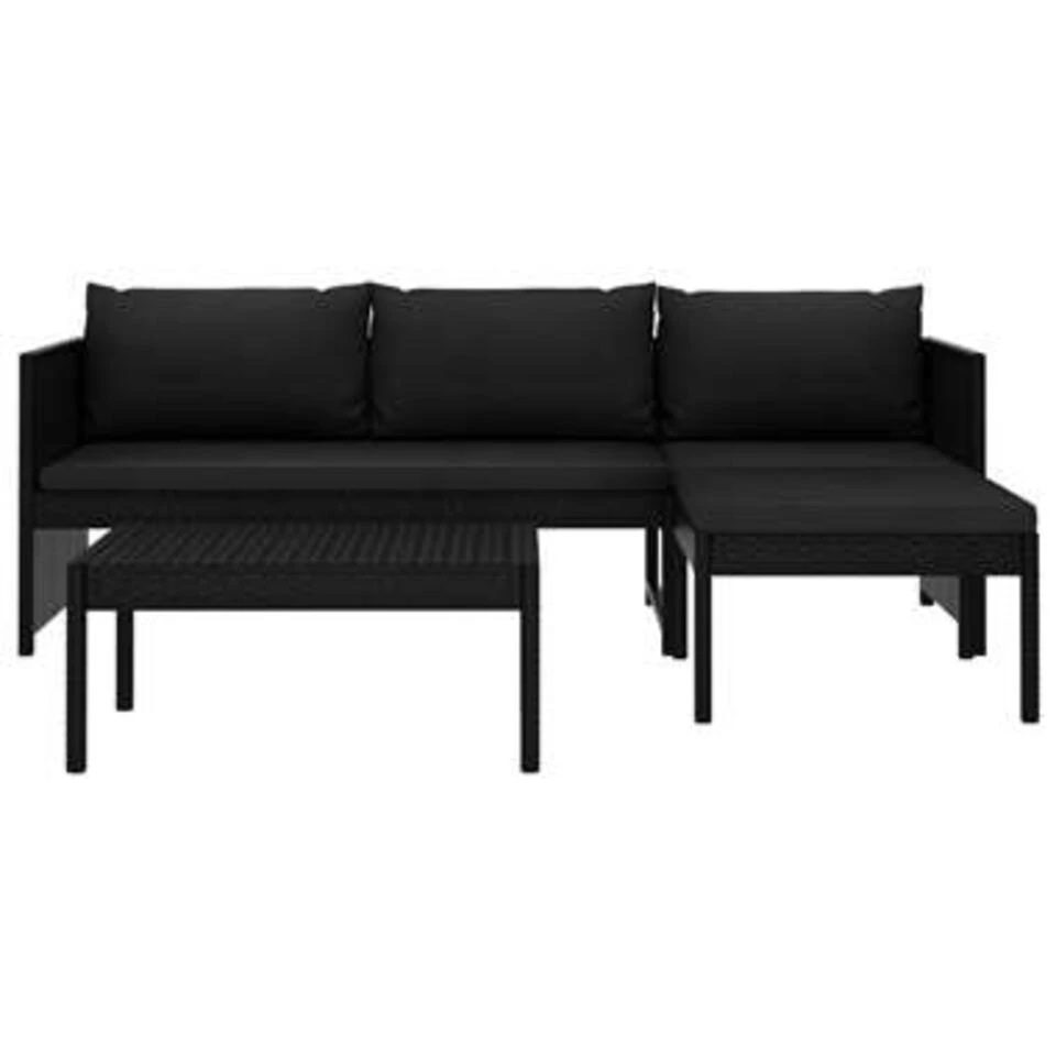 VidaXL 3-delige Loungeset Met Kussens Poly Rattan Zwart 4 VidaXL 3-delige Loungeset Met Kussens Poly Rattan Zwart - Afbeelding 4