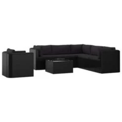 VidaXL 7-delige Loungeset Met Kussens Poly Rattan Zwart