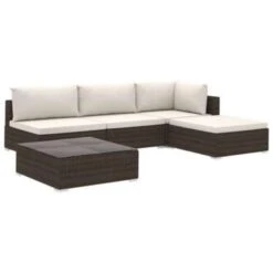 VidaXL 5-delige Loungeset Met Kussens Poly Rattan Bruin