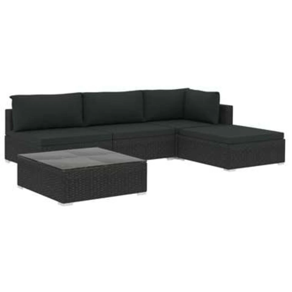 VidaXL 5-delige Loungeset Met Kussens Poly Rattan Zwart 1 VidaXL 5-delige Loungeset Met Kussens Poly Rattan Zwart
