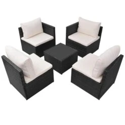 VidaXL 5-delige Loungeset Met Kussens Poly Rattan Zwart -VIDAXL Verkoop 1000005448 0103