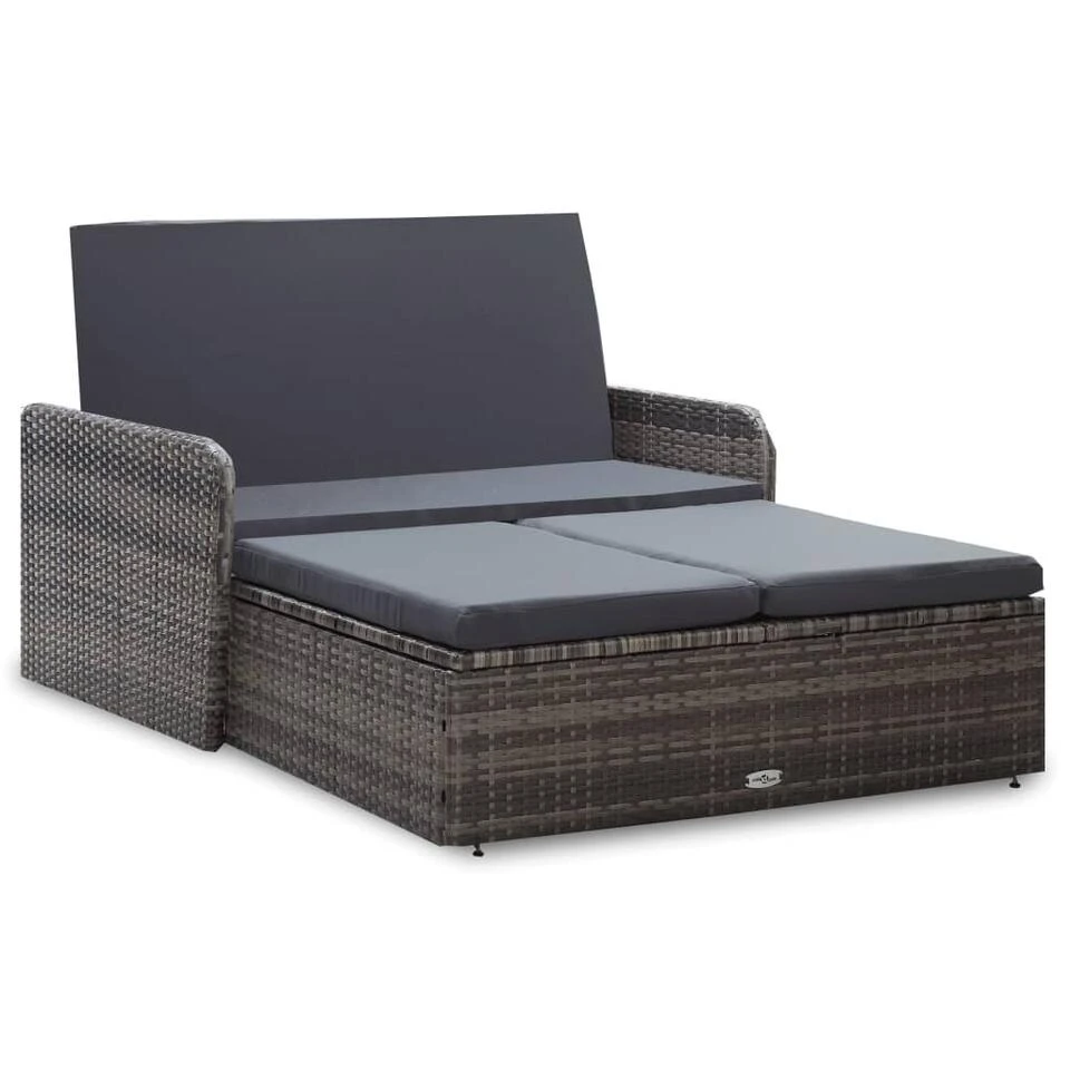 VidaXL 2-delige Loungeset Met Kussens Poly Rattan Grijs 1 VidaXL 2-delige Loungeset Met Kussens Poly Rattan Grijs