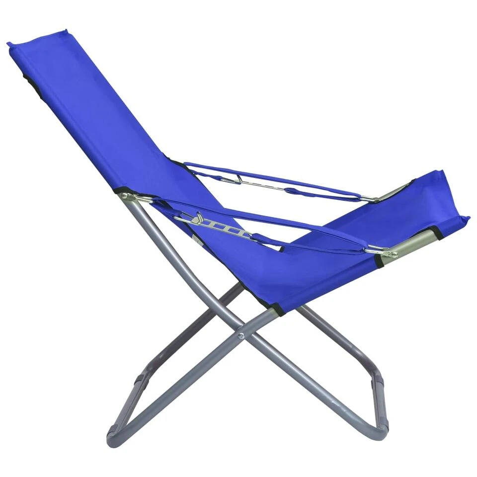 VidaXL Strandstoelen 2 St Inklapbaar Stof Blauw 4 VidaXL Strandstoelen 2 St Inklapbaar Stof Blauw - Afbeelding 4