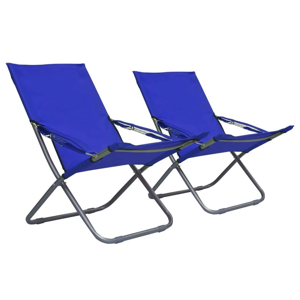 VidaXL Strandstoelen 2 St Inklapbaar Stof Blauw 1 VidaXL Strandstoelen 2 St Inklapbaar Stof Blauw