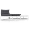 VidaXL 3-delige Loungeset Met Kussens Massief Grenenhout Wit