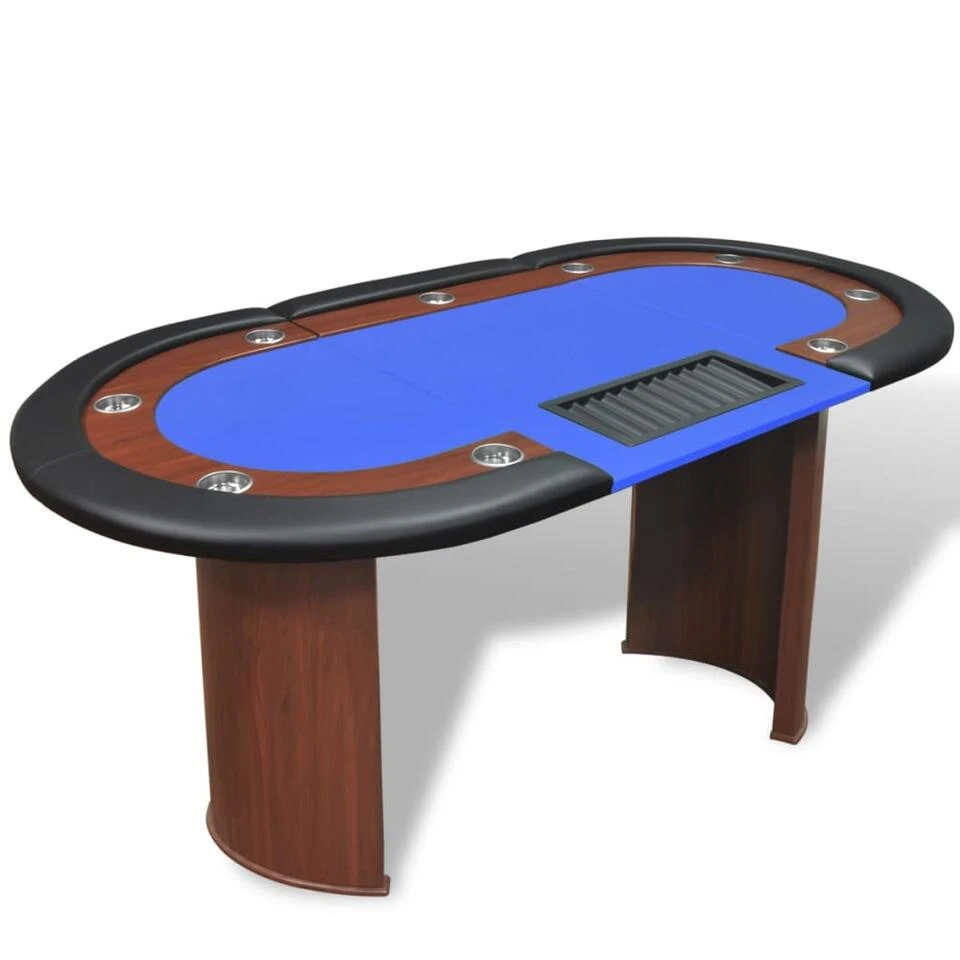 VidaXL Pokertafel Voor 10 Personen Met Dealervak En Fichebak Blauw 1 VidaXL Pokertafel Voor 10 Personen Met Dealervak En Fichebak Blauw
