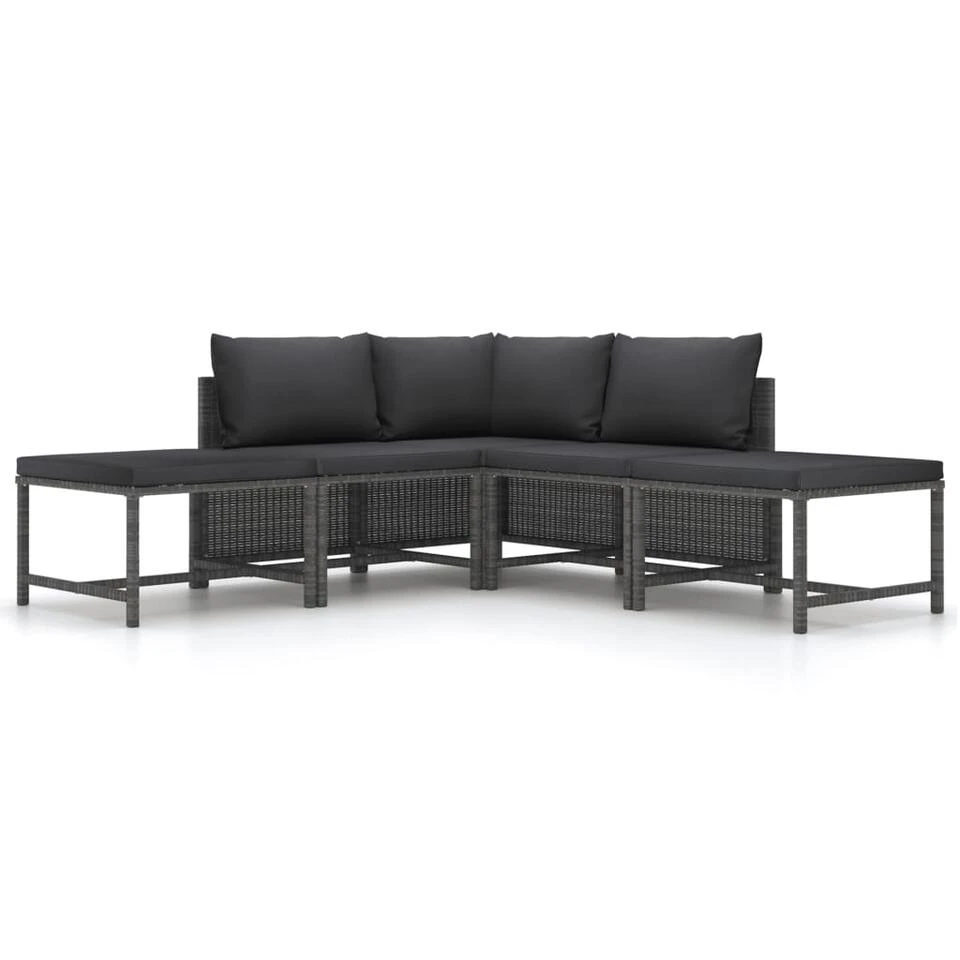 VidaXL 5-delige Loungeset Met Kussens Poly Rattan Grijs 1 VidaXL 5-delige Loungeset Met Kussens Poly Rattan Grijs