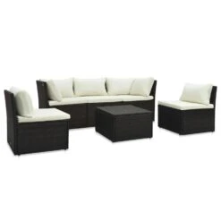 VidaXL 4-delige Loungeset Met Kussens Poly Rattan Bruin