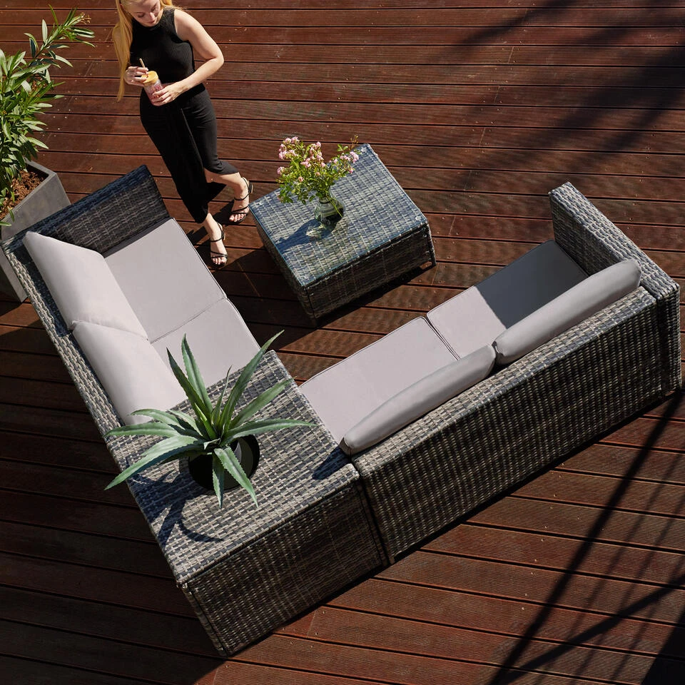 Tectake - Loungeset Siena - Wicker - Zwart 4 Tectake - Loungeset Siena - Wicker - Zwart - Afbeelding 4