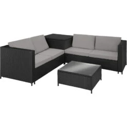 Tectake - Loungeset Siena - Wicker - Zwart