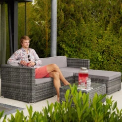 Tectake - Loungeset Florenz - Wicker - Grijs -VIDAXL Verkoop 1000077881 0102