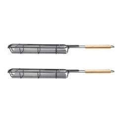 Krumble Grillmand Langwerpig BBQ RVS En Hout - Zwart - Set Van 2