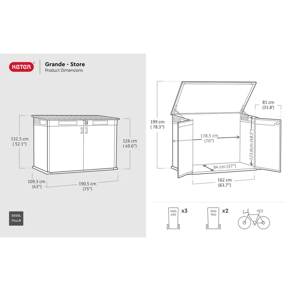 Keter Cortina Mega Opbergkast - 190x109x132,5 Cm - Grijs 2 Keter Cortina Mega Opbergkast - 190x109x132,5 Cm - Grijs - Afbeelding 2