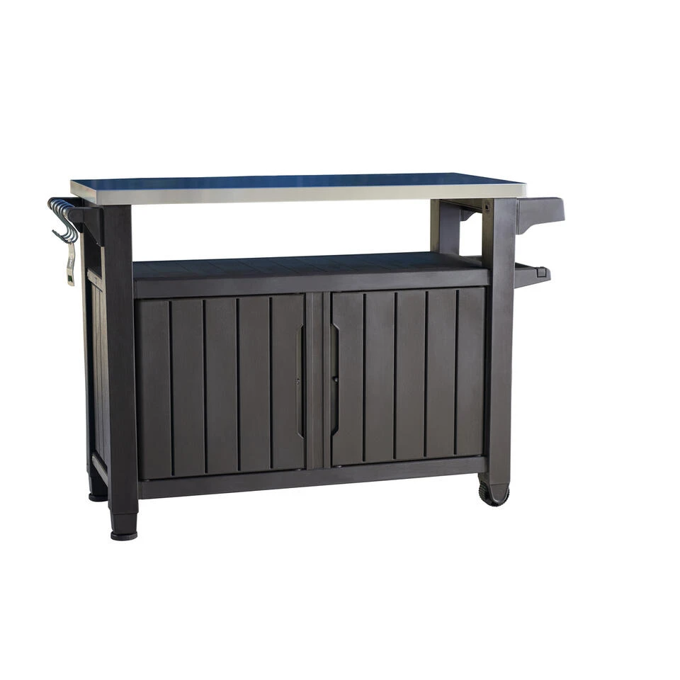 Keter Unity XL BBQ Tafel - 134x52x90cm - 207L - Grafiet 1 Keter Unity XL BBQ Tafel - 134x52x90cm - 207L - Grafiet