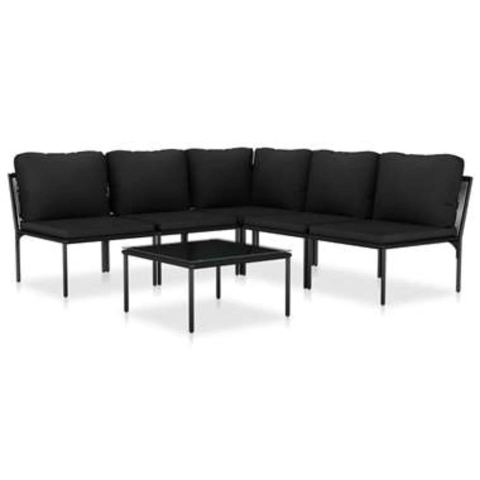 VidaXL 6-delige Loungeset Met Kussens PVC Zwart 2 VidaXL 6-delige Loungeset Met Kussens PVC Zwart - Afbeelding 2