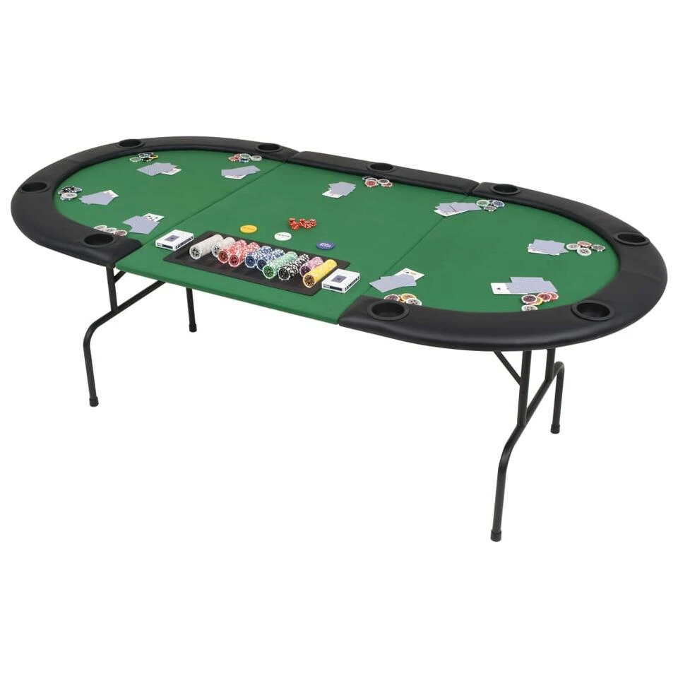 VidaXL Pokertafel Voor 9 Spelers Ovaal 3-voudig Inklapbaar Groen 2 VidaXL Pokertafel Voor 9 Spelers Ovaal 3-voudig Inklapbaar Groen - Afbeelding 2
